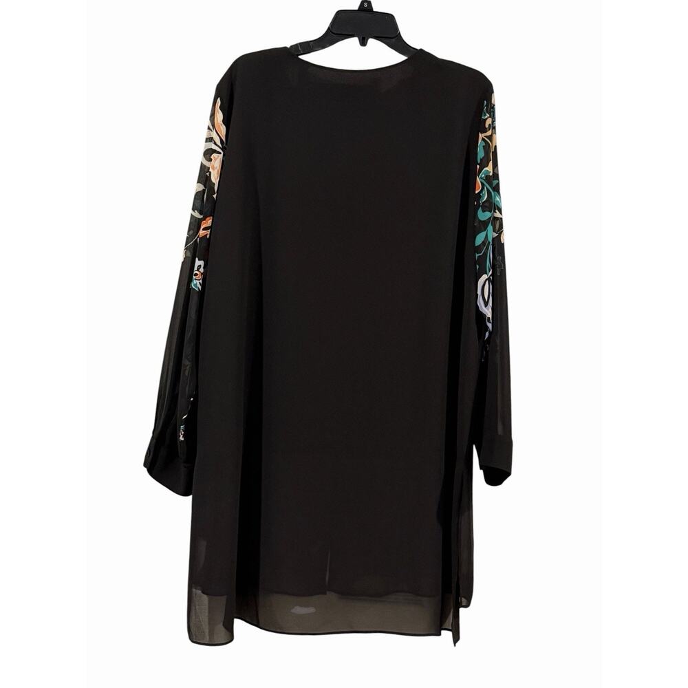 Chico’s Black Tunic Too W/ Multicolor Floral Embroidery Size XL Sheer Overlay - Picture 8 of 14